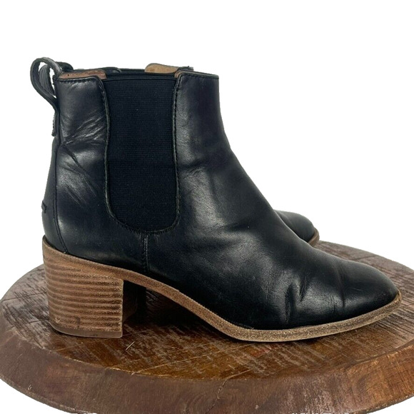 Madewell Boots Women's Size 8 Chelsea Black Leather The Frankie Pull On Heel - Picture 1 of 12